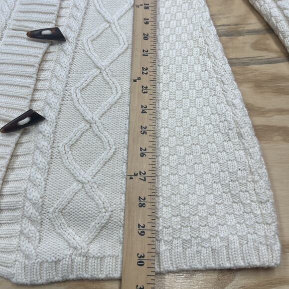 LL Bean Wool Blend Cardigan Cable Knit Fisherman Toggle Button Size Medium - Picture 12 of 13
